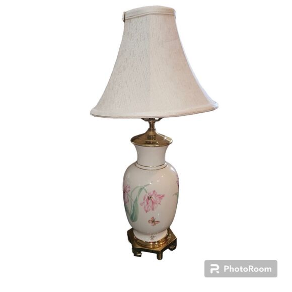 Large Lenox Porcelain Electric Table Lamp w/ Floral Design 26" Tall to Finial - Picture 1 of 5